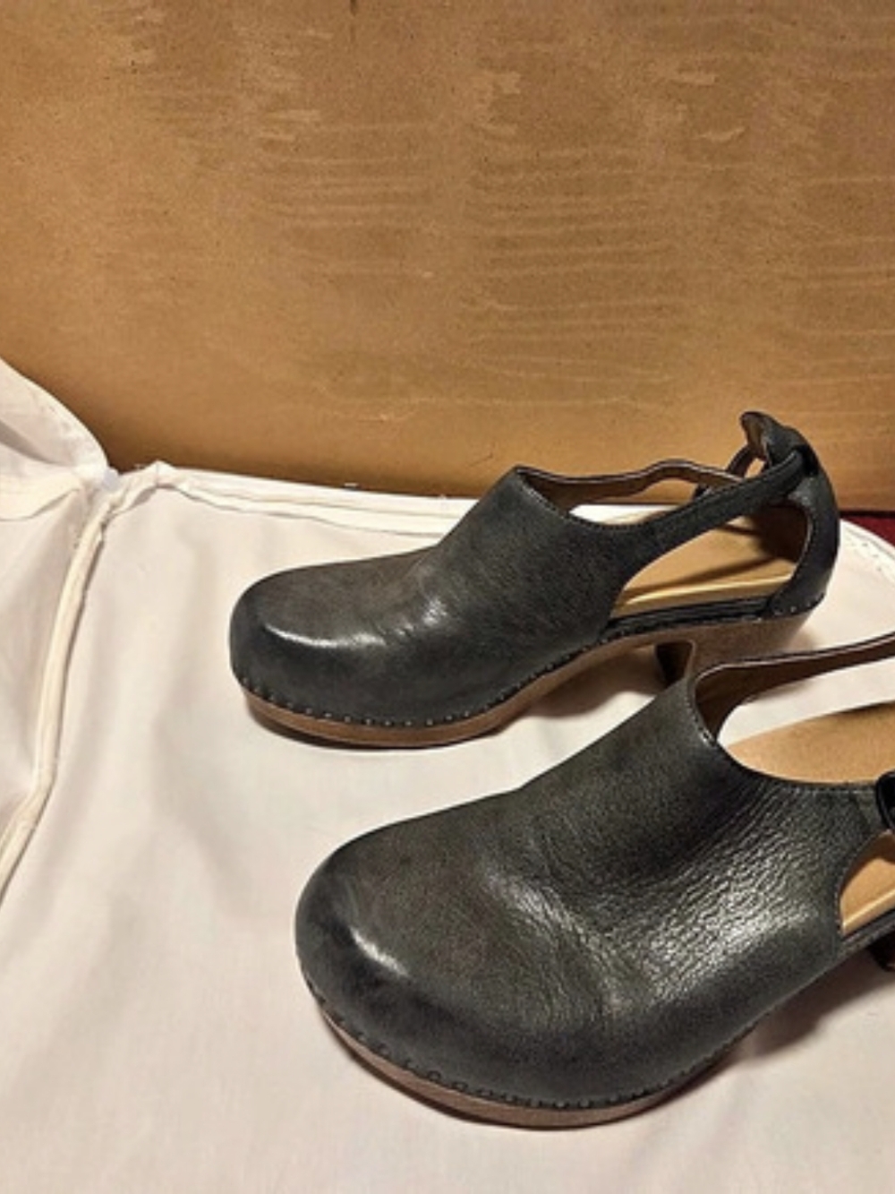 Dansko, Dark Grey, Leather Slingback Clogs 39